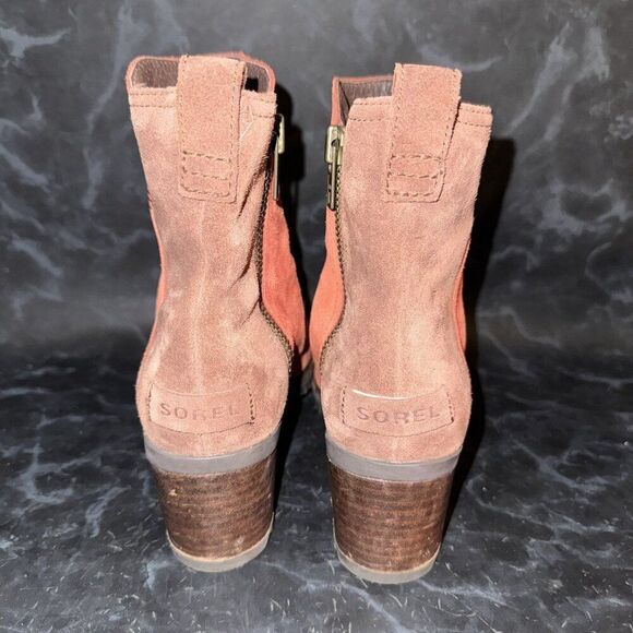 Sorel Boots Cate Bootie Carnelian Red Leather Side Zip Heeled Boot Women’s 7 - Picture 3 of 8